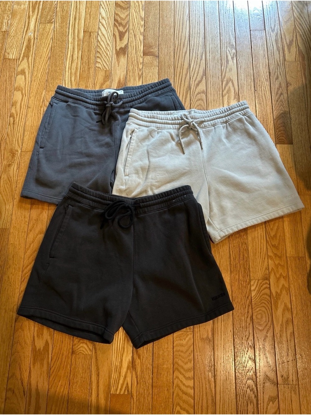 Hollister Trio of Drawstring Athletic Shorts - Black, Charcoal & Cream